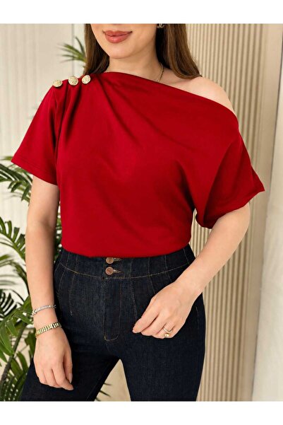 verabelle One-Shoulder Low-Cut Buttoned Modal Fabric Blouse
