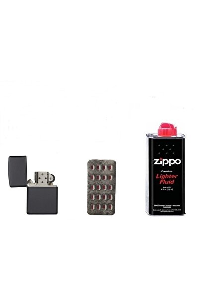 Zippo Siyah Benzinli Çakmak + Benzin 125 Ml + 20 Li Taşı