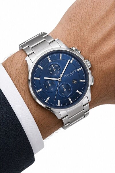 Tom Jones London Men's Watch Silver Blue Original Steel Waterproof 3 Atm 2 Ye...