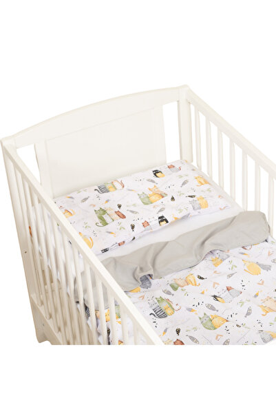 Kidizi Lenjerie de vara pentru patut bebe 120x60 cm Wiskers, include 4 piese,...