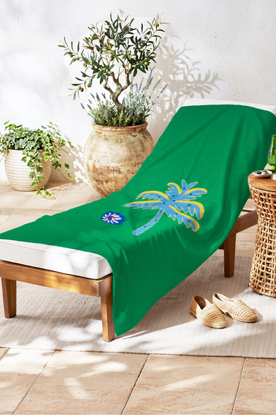 Evimde Bambaşka Prosop de plajă verde cu motiv palmier - Husă de plajă tropic...