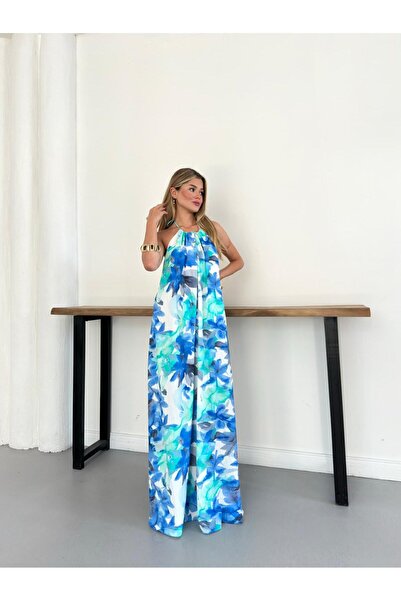timagna Rochie maxi cu imprimeu floral, cu guler halter, pentru femei