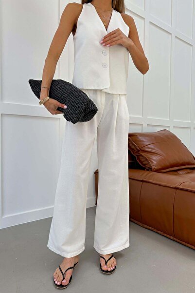 mylove Drawstring Belted Trousers Linen Suit White