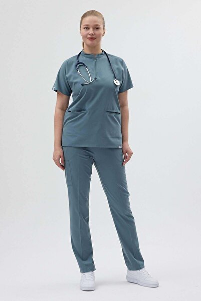 Owlet Medikal Lycra Zipper Detailed Anthracite Blue Uniform