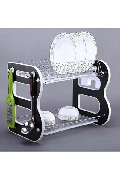 DubaiGallery B Design 2 Layer Dish Drying Stand Dish Rack with Drain Tray Bow...