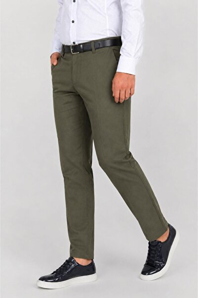CLASSİCS MEN Ανδρικό παντελόνι από λινό Dobby Caserta Regular Fit - 7635