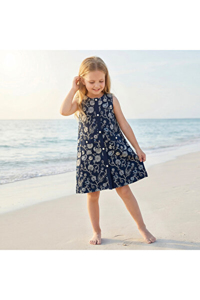 ELIGO Round Neck Sleeveless Knee Length Dress with Embroidery
