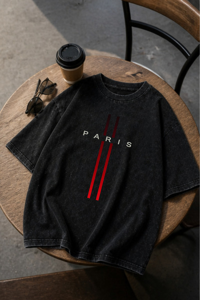 valeriae Πλενόμενο μπλουζάκι Oversize Unisex, Πλυμένο Vintage Street Style, Μ...