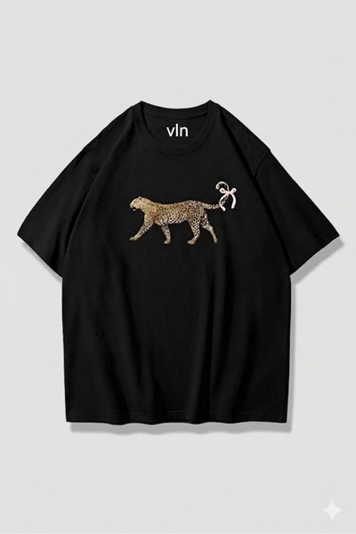 Violon Ženska majica sa leopard trakom i crnim repom, oversize