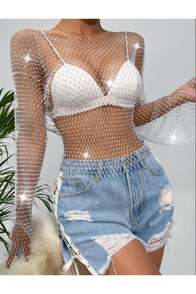 LA VIOR KADIN BEYAZ CROP BLUZ