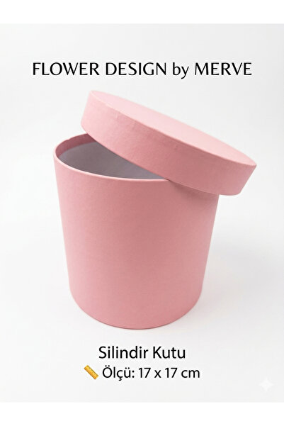 Flower desıgn by Merve Pembe Silindir Hediye Kutusu 17x17 cm | Çiçek Kutusu &...