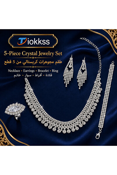 Tiokkss 5pcs Women's Rhinestone Jewelry Set, Silver Crystal-Look Necklace Ear...