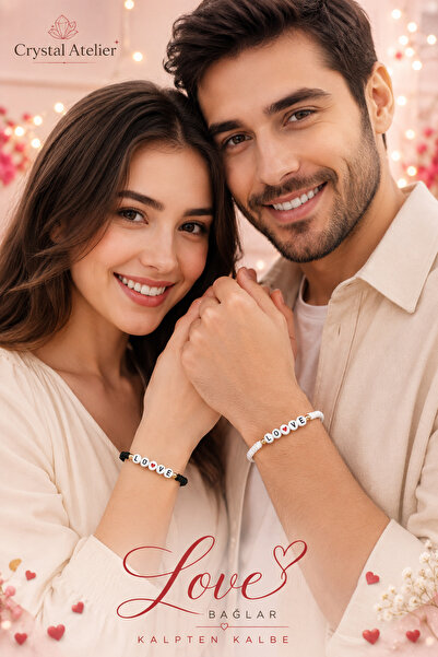Crystal Atelier Set of 2 Black and White Love Lover Bracelets Adjustable Macr...