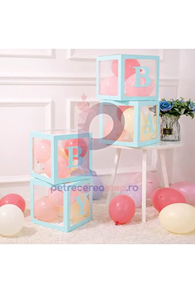 MP Mirific Party Set of 4 boxes for balloons with Baby letters, light blue, 2...