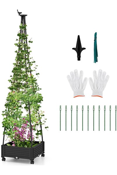 COSTWAY Jardinieră de grădină rulantă cu spalier, Jardinieră de 206 cm cu spa...