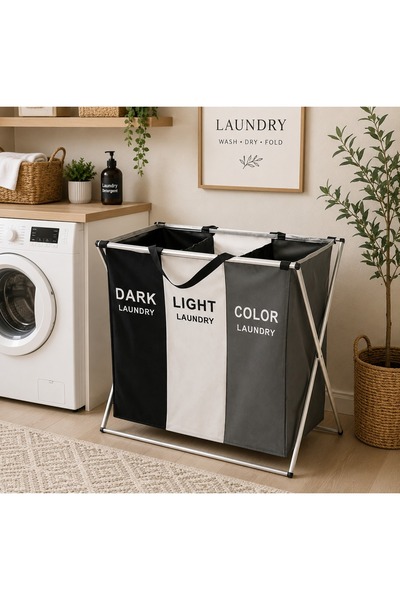 N.zone Foldable Laundry Sorter Basket with 3 Compartments for Dark, Light and...