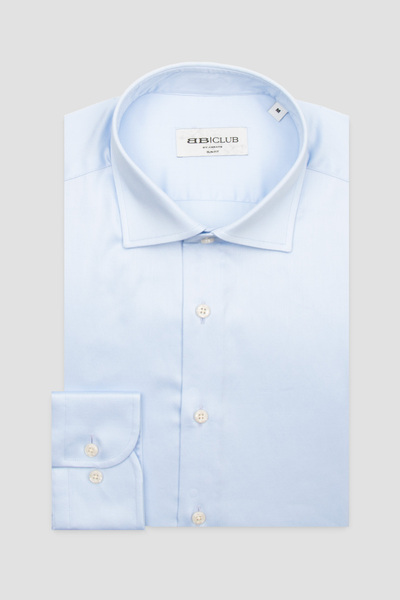 Abbate Bb Club Oscar Poplin Cotton Slim Fit Light Blue Classic Collar Men's Straight Shirt
