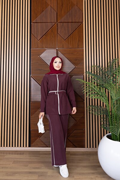 MiraMore Butik Double Suit with Zipper and Belt Detail