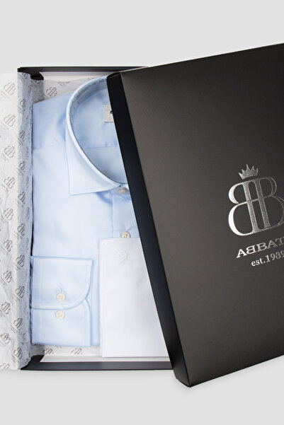Abbate Cămașă pentru bărbați BB Club Oscar Poplin Cotton slim fit Albastru de...