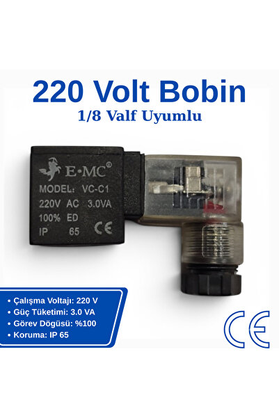 EMC 1/8 AC220V Valf bobini - AC220v bobin - Pnömatik valf bobini - 220 volt s...