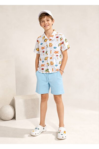 Ozmoz By Mukadder Özden Organic Sea-Themed Summer Boys' Shirt-Shorts Set