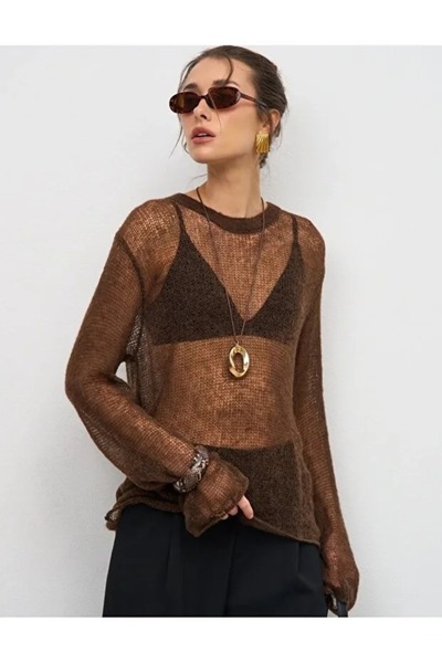 02Lady Fashion Bluză transparentă din tricotaj cu textură moale