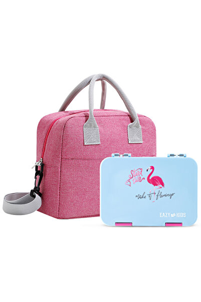 Eazy Kids 4 Compartment Bento Lunch Box w/ Insulated Lunch Bag – Flamingo Aqua
