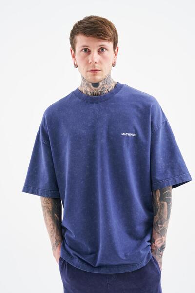 Machinist Tricou oversize pentru bărbați, cu efect degradat, albastru noapte