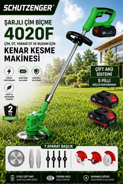 SCHUTZENGER 4020F ŞARJLI OT ÇİM BİÇME KENAR KESME MAKİNESİ 5 PİLLİ 2 BATARYA ...