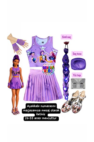 bemora kids kpop huntrix mor etek bluz alt üst 2 li takım şort etek +rumi mor...