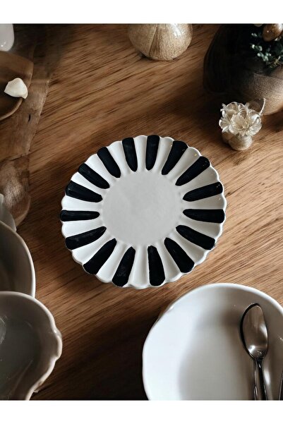terraco ceramic Black Striped Ceramic Plate, Coaster, Presentation Plate 17 c...