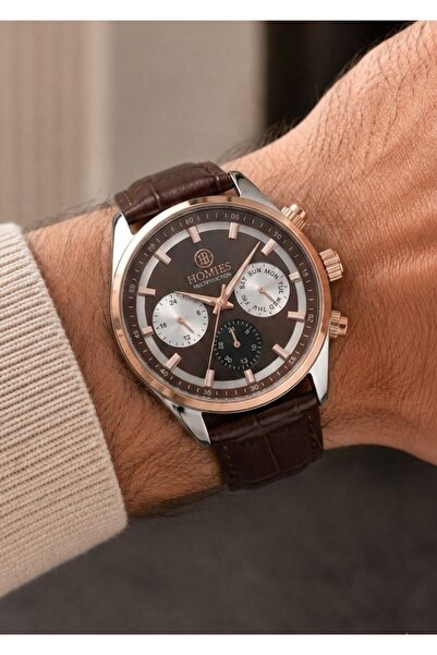 Homies Men's Brown Leather Cord Black Dial Function Wristwatch 2 Years Warranty