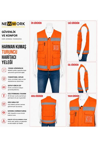 Newwork HARMAN KUMAŞ REFLEKTÖRLÜ TURUNCU HARİTACI İŞ YELEĞİ