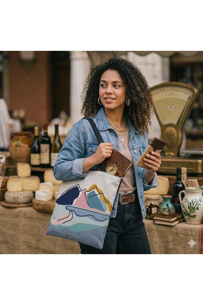 iza Printed Tote Bag with Zipper
