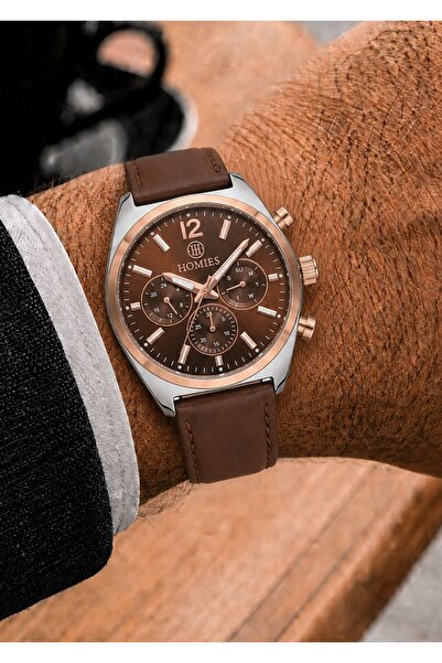 Homies Men's Brown Leather Cord Brown Rose Dial Function Wristwatch 2 Years W...