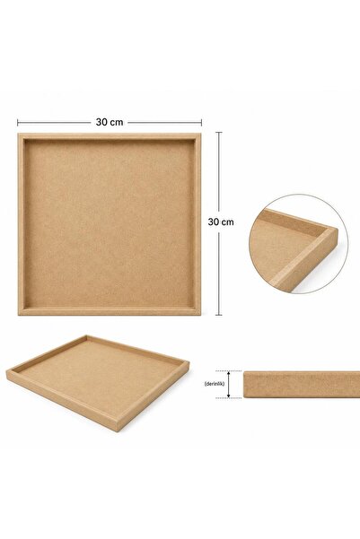 ModaDiyos 30x30 cm Ham MDF Kare Tepsi | Boyanabilir Dekoratif Ahşap canak | D...
