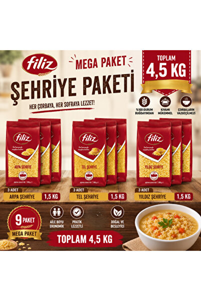 FİLİZ Mega Şehriye Seti 9 x 500 g | Tel -Arpa - Yıldız Şehriye | Çorbalık ve ...