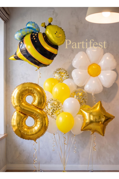 Partifest Bee Arı ve Papatya Konsept Yaş Balon Set Bee Arı ve Papatya Tema Pa...