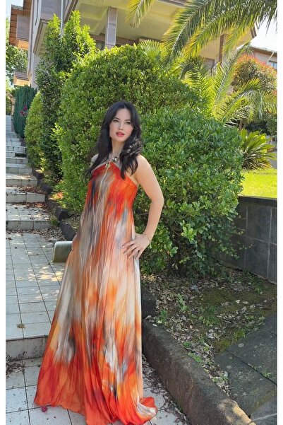 Hatice Altıntaş TURUNCU ŞİFON UZUN ELBİSE