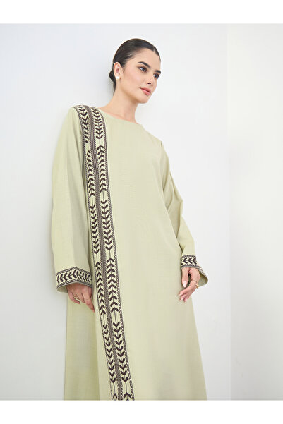 Amirah By Styli Green Printed Panel Long Sleeves Jalabiya