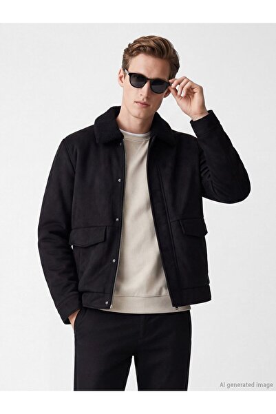 LC Waikiki Standard Fit Fur Collar Men's Suede Coat