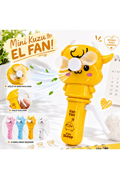 MİNDO Cute Sheep Mini Kuzu El Fanı Basmalı Serinletici Oyuncak Fan 4 Renk Seç...