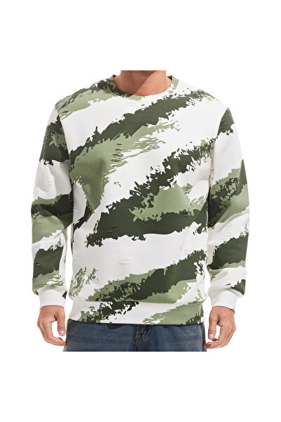 OEM Hanorac polar bărbătesc tip Crewneck casual, izolat, camuflaj alb verde, XXL