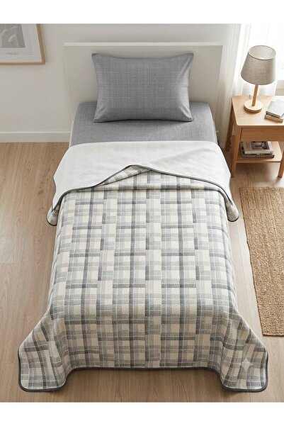 ŞENER HOME Madras Plaid Patterned Single Bed Sheet with Elastic Pique Set
