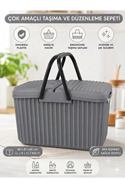 OLİAHOME 40 L Büyük Boy Kapaklı Piknik Sepeti | Çok Amaçlı Alışveriş Sepeti |...