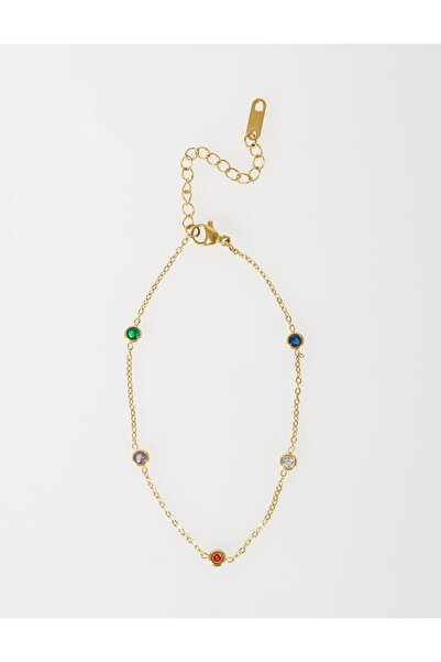 Kayra Multicolored Stone Anklet Gold