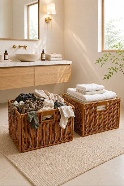 KaiHome Set of 2 Rattan Weave Decorative Storage Baskets Foldable Box Set |  ...
