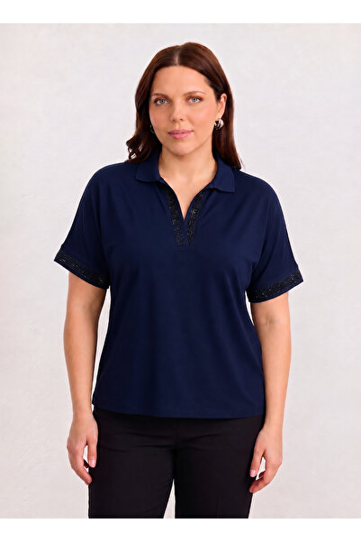 Selen Lacivert Kadın Taşlı Bluz 26YSL8476