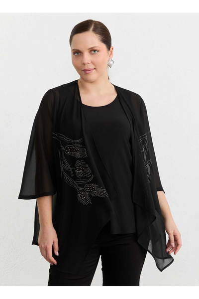 Selen Siyah Kadın Taşlı Bluz 26YSL8373