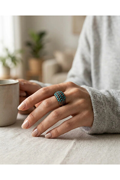 Dorvina Bronze Women's Ring Authentic Copper Jewelry Tiny Turquoise Worked To...